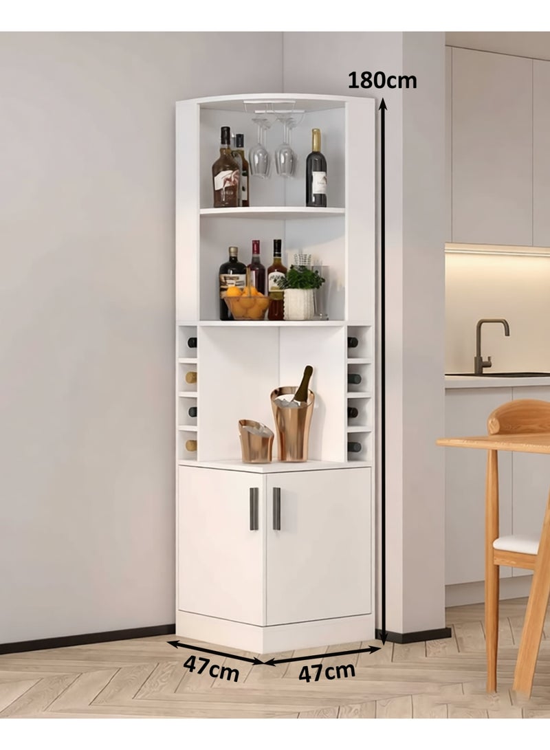 YY-ريشير خزانة نبيذ زاوية، خزانة بار زاوية 180 سم مع حامل أكواب وباب، بوفيه قهوة منزلي لغرفة الطعام والمطبخ وغرفة المعيشة - Image 3